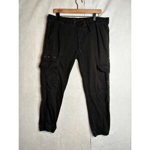 Akademiks Mens Cargo Jogger Pants Black Elastic Waist Utility Streetwear Size L‎